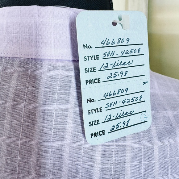 Vintage 1980s blouse, lavender/lilac check, NWT Susan Van Heusen, 6/8 (M) - Picture 8 of 12